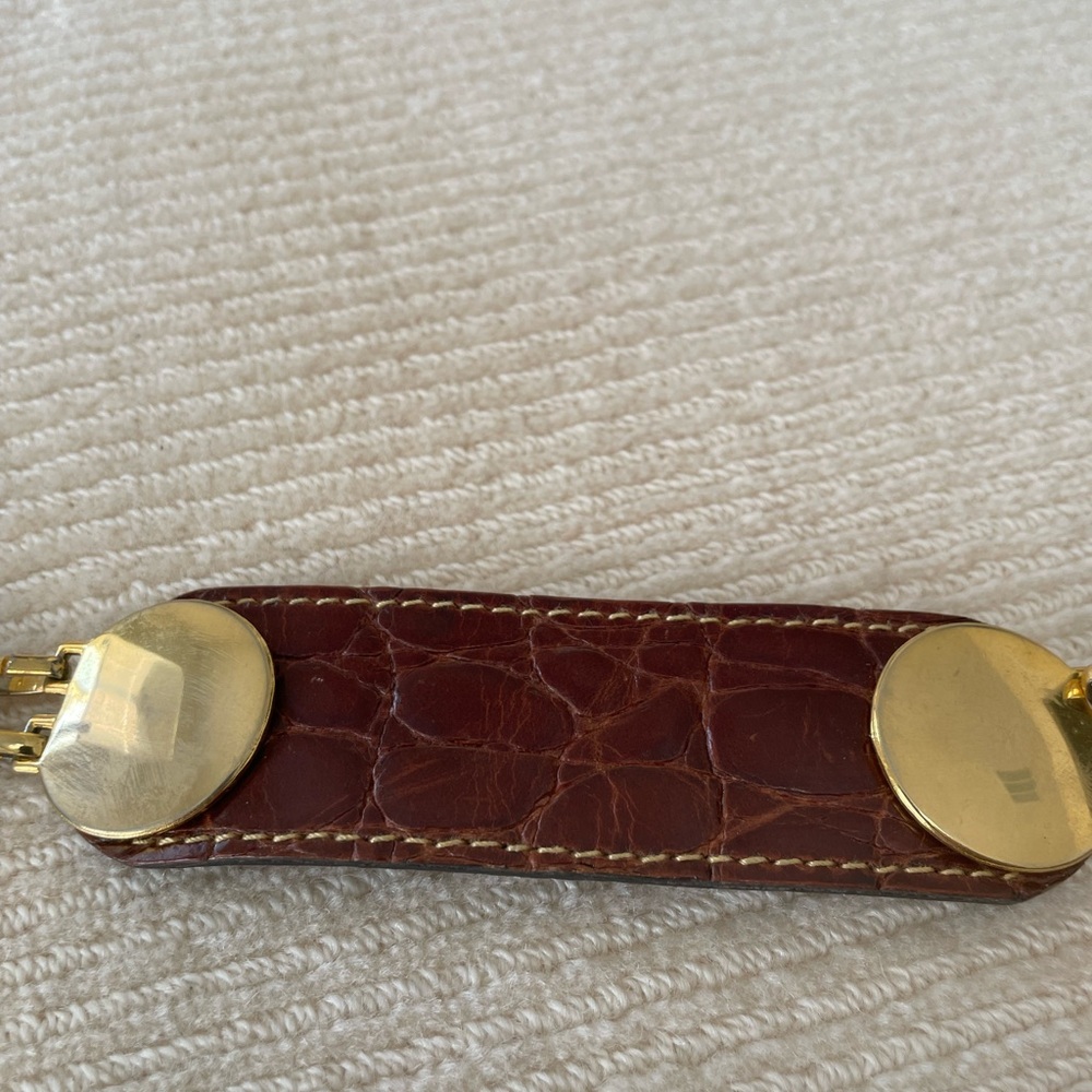 Women's Brown Leather Belt with Gold-Tone Accents - Picture 8 of 12